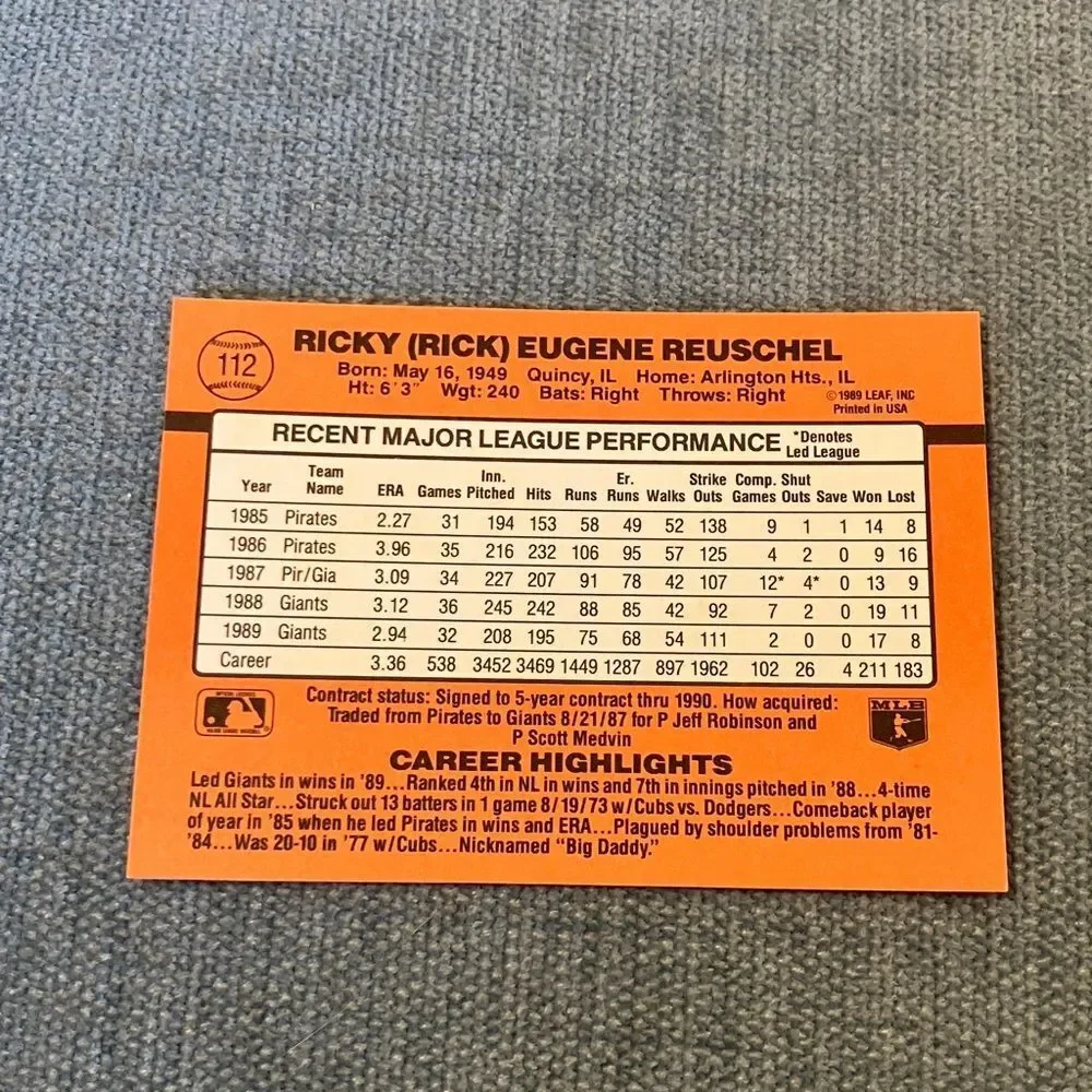 1990 Donruss San Francisco Giants Baseball Card Trading Card